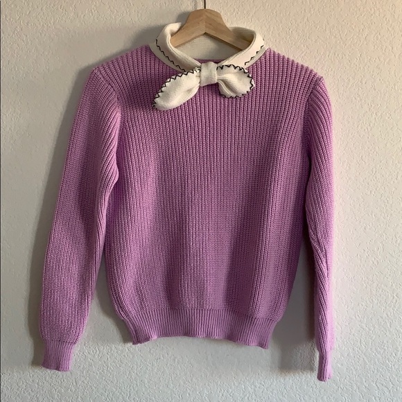 Vintage knit sweater with bow neck accent purple - Picture 2 of 11